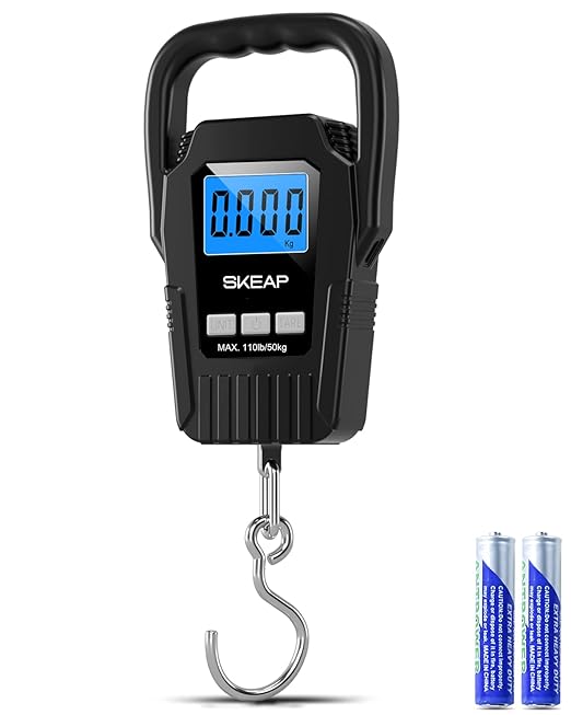Digital Fish Scale Hanging Scale Fishing Scale, SKEAP 110lb/50kg Luggage Scale,Fish Weighing Scale, Upgrade Large Handle &...