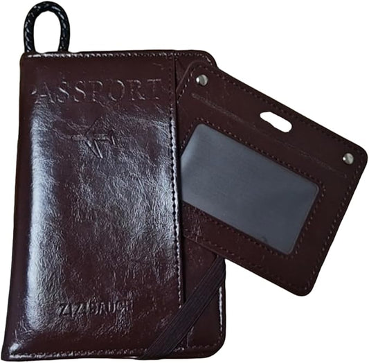 DJMH Premium Leather Travel Passport Wallet, Brown, Multifunctional Card Holder with SIM Card Ejector, Pen Holder, Multipl...