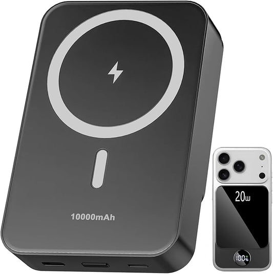 Magnetic Portable Charger, 10000mAh Power Bank with PD 20w Fast Charging, USB C in&Out Battery Pack, Compatible with Mag-S...