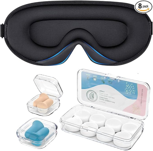 Mavoslg Silicone Earplugs - Ultra Soft Foam Earplugs - Sleep Eye Mask for Men Women, Upgraded 3D Hollowed Design, Value Pa...