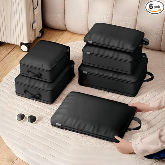 6 Set Compression Packing Cubes, Lightweight & Space-Saving Vacation Travel Essentials, Durable Various Sizes Packing Orga...