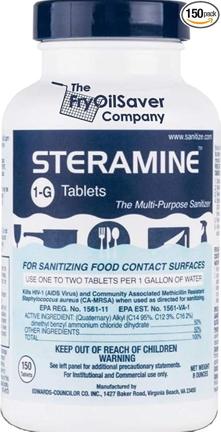 1 Bottle Steramine Sanitizer Tablets - Multi Purpose Steramine Sanitizing Tablets for Food Contact Surfaces in Kitchen, Di...