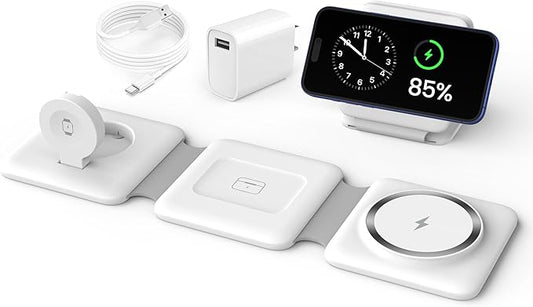 Charging Station for Apple Multiple Devices - 3 in 1 Foldable Magnetic Wireless Charger Dock - Travel Charging Pad for iPh...