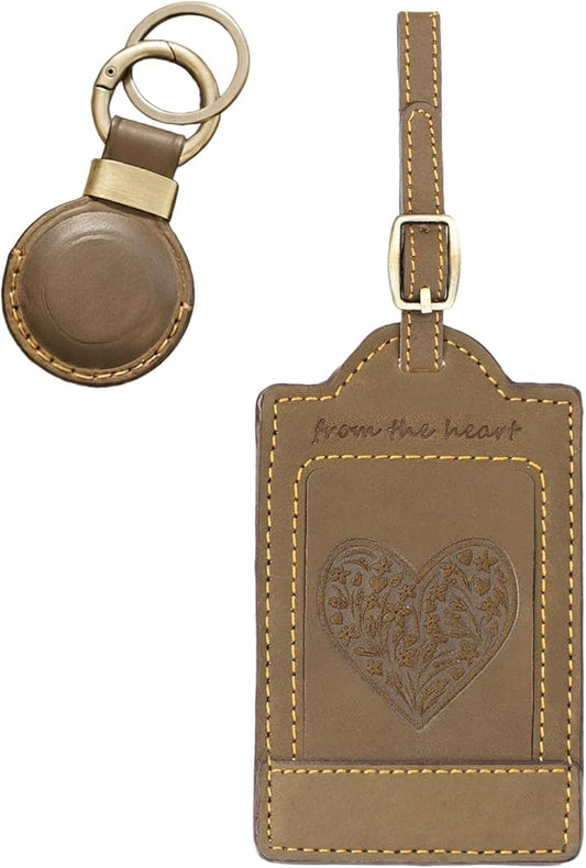 Sovereign-Gear - Brown Hear Emnossed Leather Luggage Tag with Leather at Holder Combo - Genuine Leathers Luggage Tag for S...