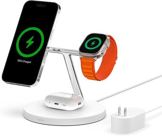 Belkin MagSafe Charger, 3-in-1 Wireless Charging Stand, 2ND GEN, 33% Faster for Apple Watch, iPhone 16, iPhone 15, iPhone ...
