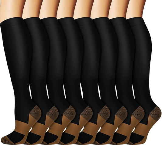 Sooverki Graduated Copper Compression Socks for Men & Women Circulation 8 Pairs 15-20mmHg - Best for Running Athletic Cycling