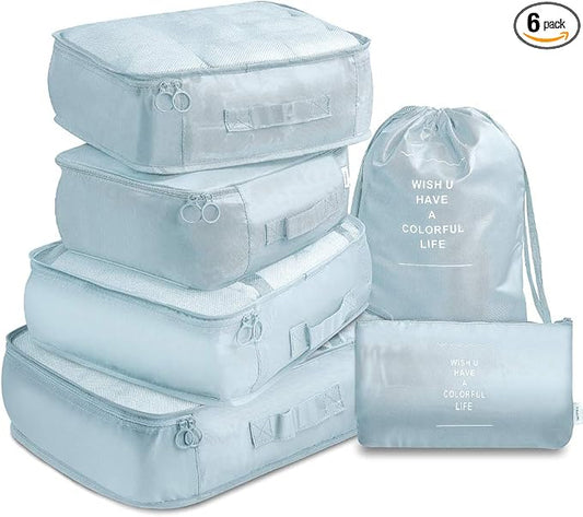 Travel Packing Cubes, VAGREEZ Lightweight Luggage Organizers Bags Set for Carry on Suitcase(6 Pcs Light Blue)