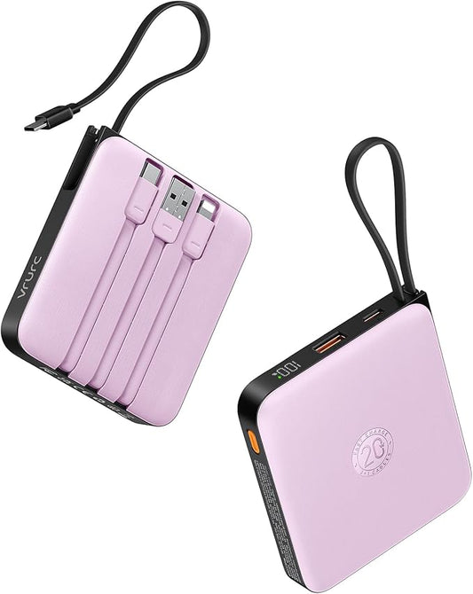 VRURC Portable Charger with Built-in Cable, 10000mAh Power Bank, 22.5W/PD20W Fast Charging USB C Battery Pack for iPhone 1...