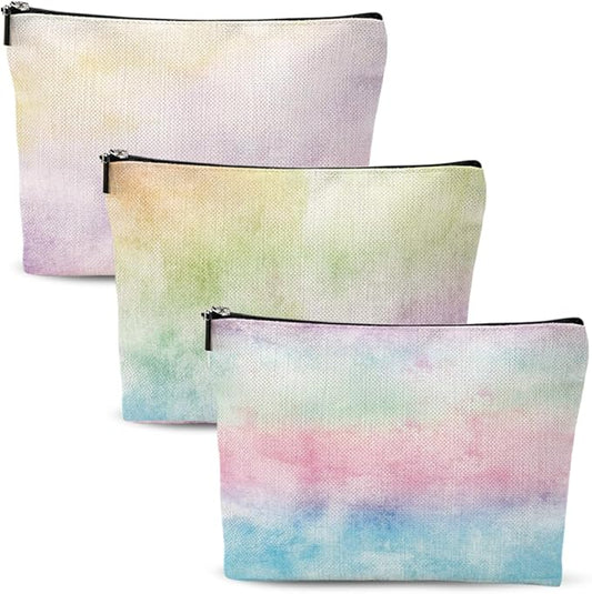 3Pcs Pastel Watercolor Rainbow Makeup Bag, Cosmetic Bag, Waterproof Cute Travel Toiletry Bag Organizer Make Up Bag Mothers...