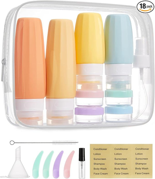 BAGSMART 18 Pack TSA Approved Travel Bottles for Toiletries, Leak Proof Silicone Travel Size Containers Bottles for Shampo...
