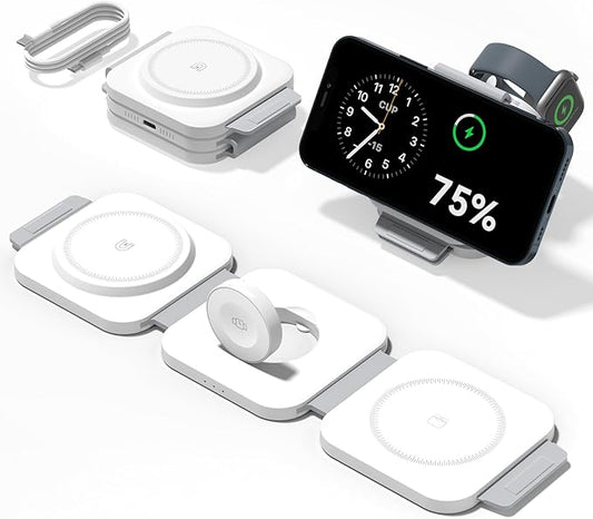 3 in 1 Charging Station for Apple Multiple Devices, Foldable Magnetic Fast Wireless Charger Dock, Travel Charging Pad for ...