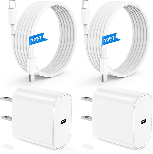 iPhone 17 16 15 Fast Charger 10ft, USB C Charging Block and Long Type C to C Cable Cord, iPad Wall Plug Power Adapter Cube...