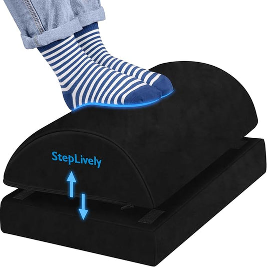 StepLively Foot Rest for Under Desk at Work, Comfortable Foot Stool with 2 Adjustable Heights, Footrest with Washable Cove...