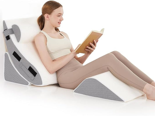 Longering Orthopedic Bed Wedge Pillow Set for Sleeping 4 PCS - Adjustable Triangle Pillow for Neck Leg Support with Washab...