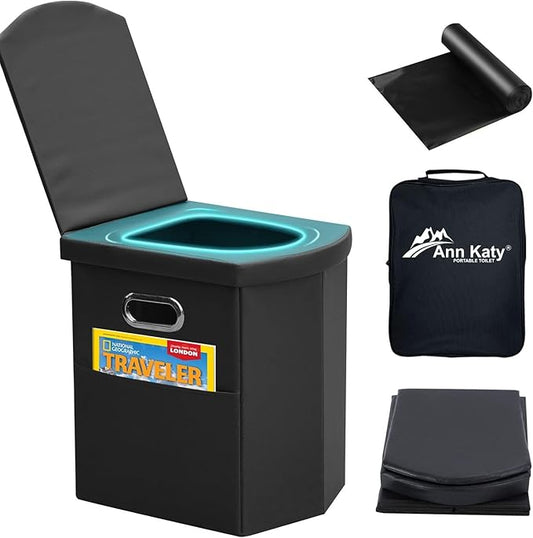 Ann Katy Upgrade XL Portable Toilet for Adults, Extra Large Portable Travel Floding Toilet, Camping Tall Toilets with Lid ...