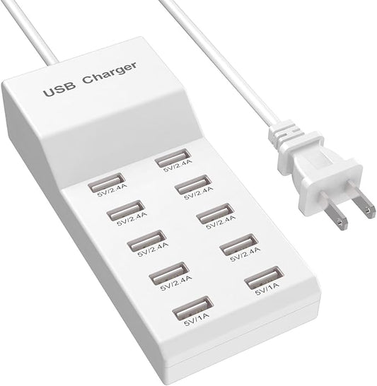 QIONMAR USB Wall Charger USB Charging Station for Multiple Devices USB Charger 10-Ports Power Hub Strip Smart Plug Chargin...