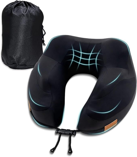 FOUSUPDT Travel Pillow for Airplane, Memory Foam Airplane Neck Pillow for Long Flight Sleeping, Soft, Comfort Portable Tra...