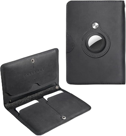 XGUO Genuine Leather Passport Holder with AirTag Slot, RFID Blocking Passport Holder for Travel Women & Men, Slim Passport...