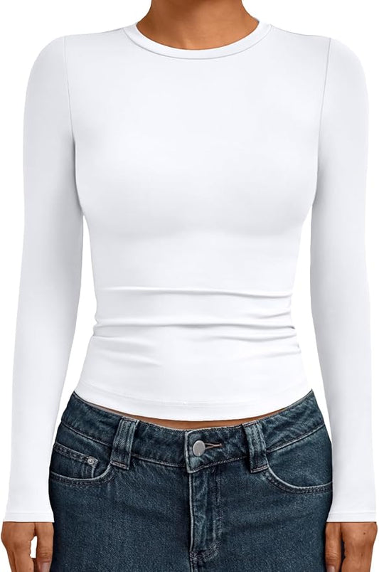 AUTOMET Womens Long Sleeve Shirts Basic Compression Going Out Crop Tops Fall Fashion Y2K Clothes 2025