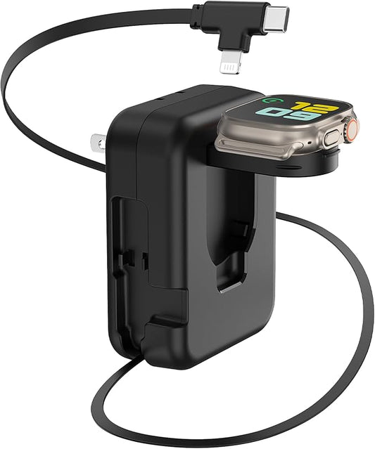 3 in 1 Retractable Wall Charger for Apple Watch,36W Fast Charging Block with 31 Inch Lighteing& Type-C Cables,Multi-Device...