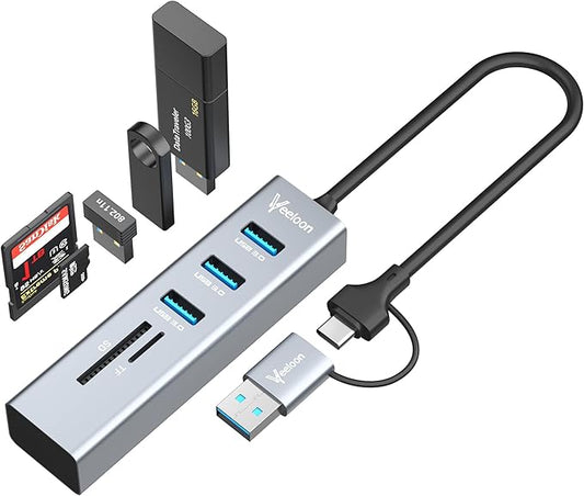 3-Port USB C 3.0 Hub Splitter with USB A Adapter, SD/TF OTG Card Reader, Portable 5 in 1 Multi Ports USB Expander for PC, ...