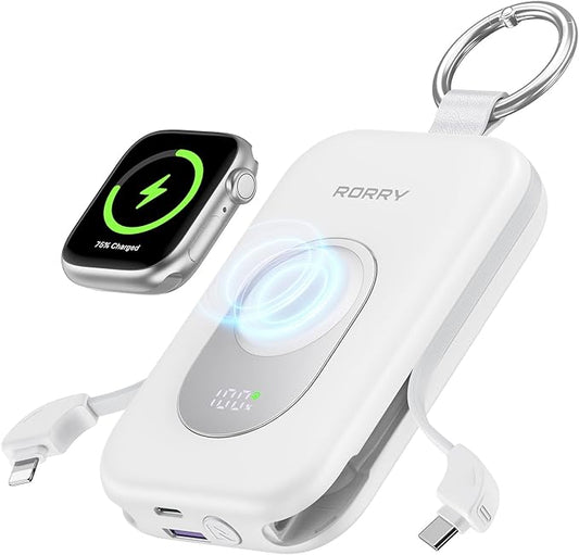 RORRY Portable Charger, 20000mAh PD 30W Portable Charger Power Bank with 2 Built-in Cables, Super Fast Charging Battery Pa...