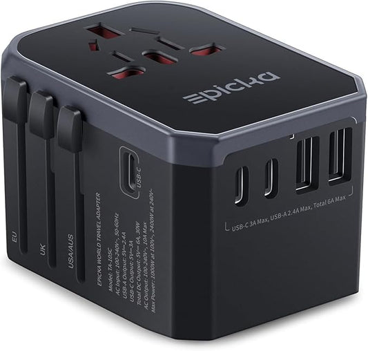 EPICKA Universal Travel Adapter, International Power Adapter with 2 USB-A & 3 USB-C Ports Wall Charger - Worldwide Travel ...