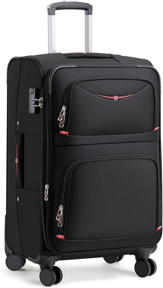 ROPLUS Softside Expandable Luggage with 4 Spinner Wheels, Durable Checked-Luggage Suitcase (Black, 25-Inch)