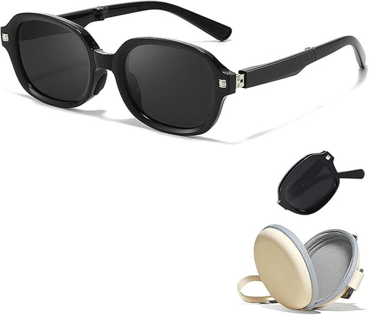 HASFOX Foldable Sunglasses for Women Men | Lightweight Polarized UV Protection | Oversized Folding Sun Glasses with Case