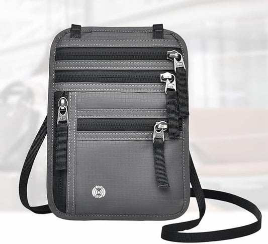 Neck Wallet RFID Blocking Passport Holder - Lightweight Travel Pouch for Men & Women(Dark grey)