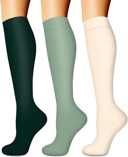 Compression Socks for Women & Men (3 pairs) - Best Support for Nurses, Running, Hiking, Recovery & Flight Socks
