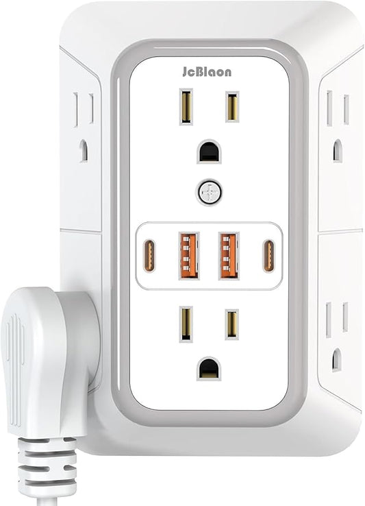 USB Wall Charger Power Strip Surge Protector with 4 USB Ports (2 USB C) Plug Extension Multiple Outlets Plug Extension Mul...