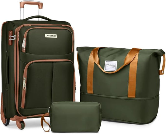 LARVENDER Softside Luggage Sets 3 Piece, Expandable Carry on Luggage 22x14x9 Airline Approved with TSA Lock Spinner Wheel...