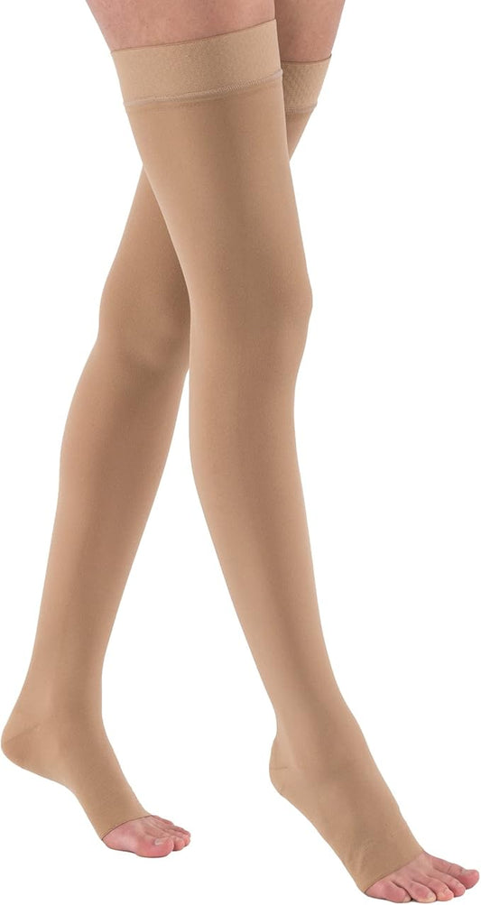 JOBST Relief 20-30 mmHg Thigh High Compression Stockings with Silicone Band, Open Toe, Beige, Medium