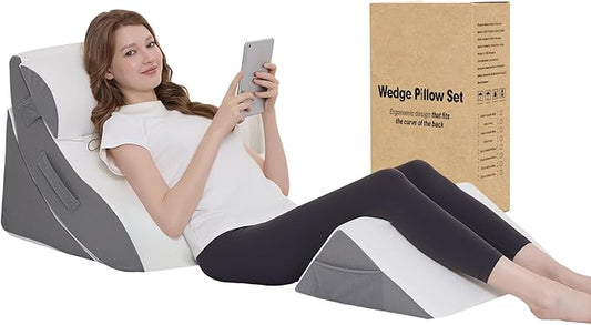 Ziixmile Wedge Pillow Set for After Surgery – 4PCS Orthopedic Bed Wedge Pillows for Sleeping – Adjustable Memory Foam Tria...