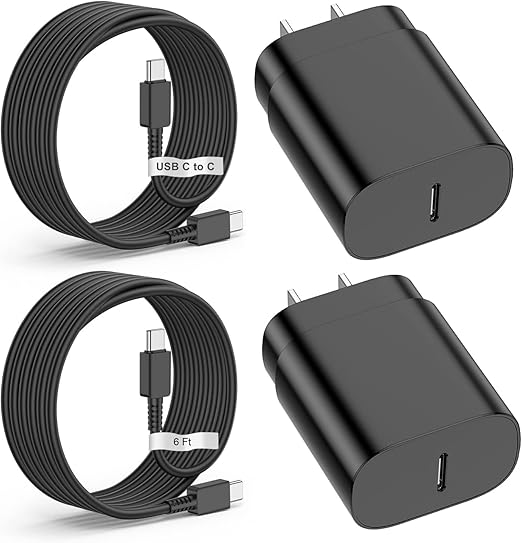 2 Pack 25W USB-C Super Fast Chargers & 6ft Cable for Samsung Galaxy S22, S21, S20, Note 20 - Fast Charging Wall Charger an...