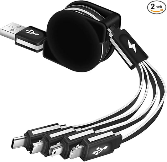 Multi Charging Cable 4 in 1 Multi USB Charger Cable Retractable Universal Multiple USB Charging Cord Adapter with Mini US...