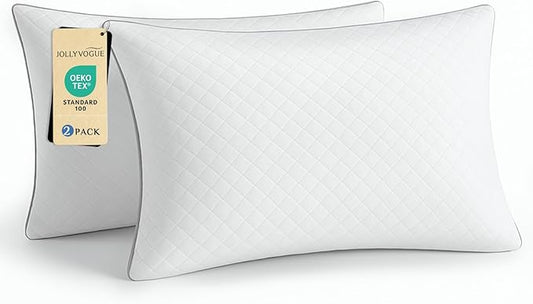 JOLLYVOGUE Pillows Queen Size Set of 2, Oeko-Tex Certified Bed Pillows for Side, Back, and Stomach Sleepers - Medium Suppo...