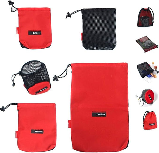 Vikodah Drawstring Bags Nylon Cinch and Ditty Stuff Pouch Mesh-Stuff-Sack for Camping Travel Gym Sports Storage 5-in-1