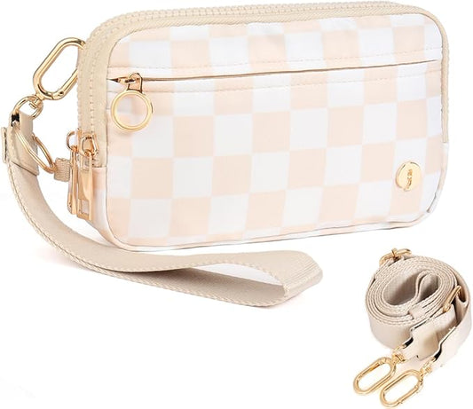 JEEBURYEE Checkered Wristlet Wallets for Women RFID Blocking Small Zipper Nylon Crossbody Bag for Travel Card Phone Organi...