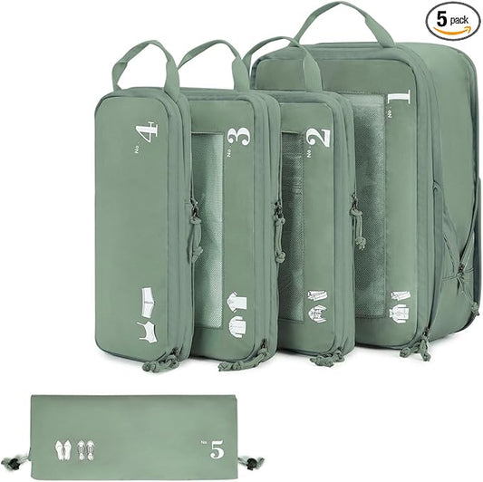 ECOHUB 5 Set Compression Packing Cubes for Suitcases Organiser Bags Set Travel Essentials with Shoe Bags for Travel Tear-r...