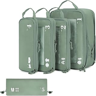 ECOHUB 5 Set Compression Packing Cubes for Suitcases Organiser Bags Set Travel Essentials with Shoe Bags for Travel Tear-r...