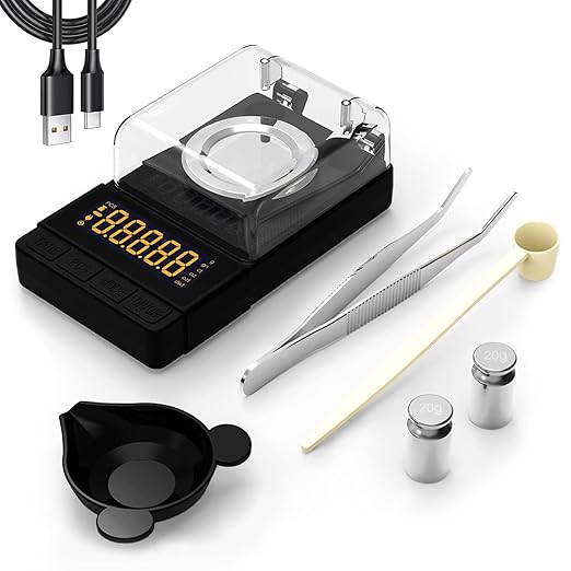 MAXUS Digital Milligram Scale 50g/0.001g, Compact Mg Scale with 20g Calibration Weight and Accessories, Black Powder Scale...