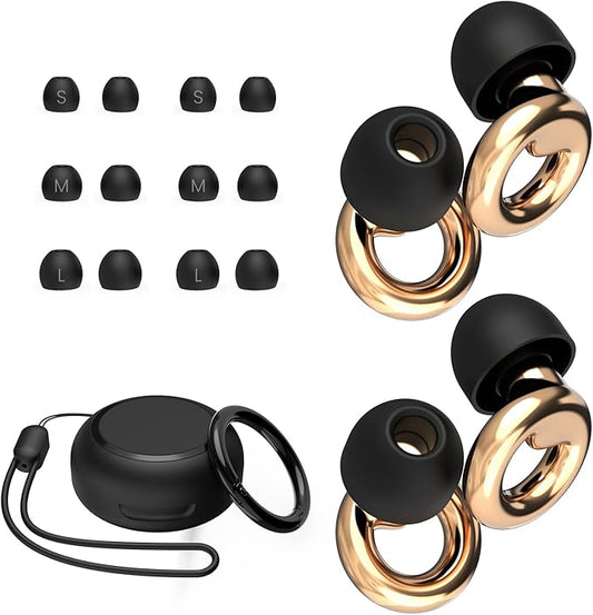 JUSTRVN Ear Plugs for Sleeping,2 Pairs of Stylish Reusable Noise Reduction Earplugs with 8 Pairs Tips & case,Hearing Prote...