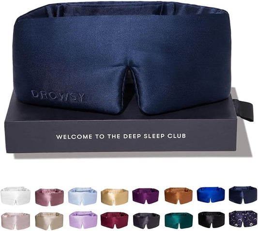 DROWSY Silk Sleep Mask - Face-Hugging, Padded Cocoon for Luxury Sleep in Total Darkness - 100% Pure Mulberry Silk, Skin-Hy...
