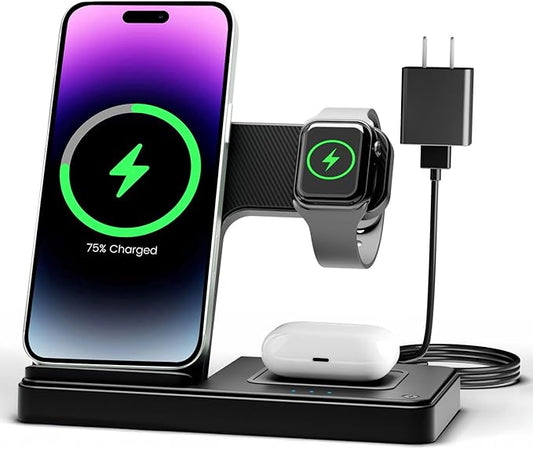Wireless Charger iPhone Charging Station: 3 in 1 Charger Stand Multiple Devices for Apple - iPhone 17 16e 16 15 14 Pro Max...