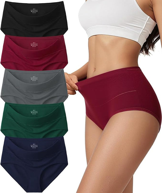 Vevmon Cotton Underwear for Women High Waisted Full Coverage Briefs Soft Ladies Panties 5 Pack