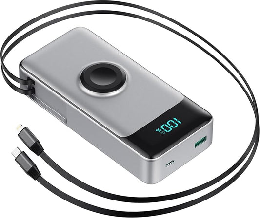 5-in-1 Portable Charger for iPhone,40800mAh Power Bank Built-in Retractable Cable and iWatch Charger,25W PD QC4.0 Fast Cha...