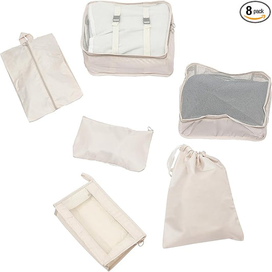 8PCS Travel Luggage Packing Organizers, Suitcase Storage Bags Compression Pouches Clothes Packing Cubes Waterproof Polyest...