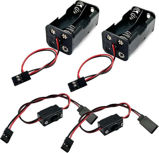 2Set On/Off Power Switch Battery Receiver & 4 Cell AA Battery Container Case Holder Pack Box with JR Plug Compatible with ...